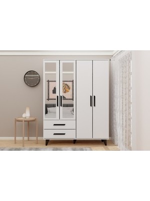 Sungur's Store Ayaklı Aynalı Modern Tasarımlı Siyah Kulplu Model