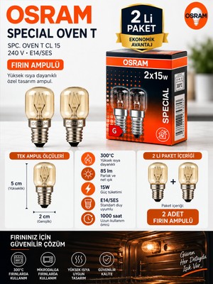 Avarson (2 Li Paket) 15W E14 Fırın Ampulü 300°C Isıya Dayanıklı Sarı Işık