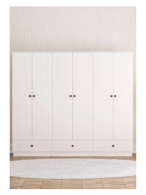 Sungur's Store 6 Kapaklı Modern Gardırop, Beyaz Suntalam Malzeme