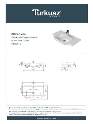 Sungur's Store Şık Görünüm ve Dayanıklı Malzeme ile 80X48 cm Lavabo