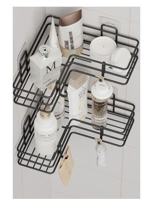 Sungur's Store Yapışkanlı Banyo Köşeliği, Duvar Düzenleyici ve Şampuanlık Için 2 Adet