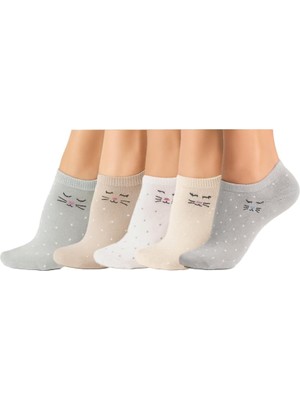 Happy Trend Kadın Kedi Desenli Patik Çorap 5’li Paket – Yüksek Pamuk Içerikli – Sevimli ve Konforlu