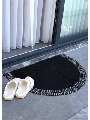 Happy Trend Doğal Jüt Yarım Daire Kapı Önü Paspası | Kaymaz Tabanlı | Doğal El Dokuma | Şık ve Dekoratif D Paspas (Kapı Girişleri, Banyo ve Balkon Kullanımı Için) (Siyah, 60 * 90)