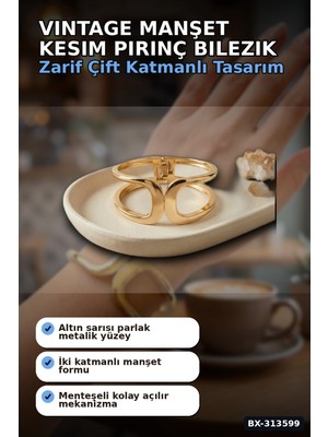 Ototechparca Vintage Manşet Kesim Pirinç Bilezik - Tekli Paket, Kadın Takı Aksesuarı BX-313599