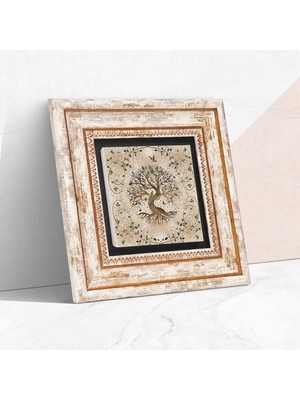 Brf Store Irmakxx Pinecone Stone Hayat Ağacı Taş Duvar Tablosu - Çerçeveli Taş Tablo - Dekoratif Duvar Sanatı