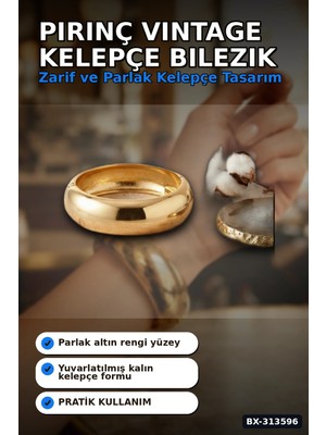 Ototechparca 3.5 cm Kalın Pirinç Vintage Kelepçe Bilezik - Rengi Tekli Bayan Takı BX-313596