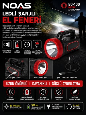 Noas Ledli Şarjlı El Feneri