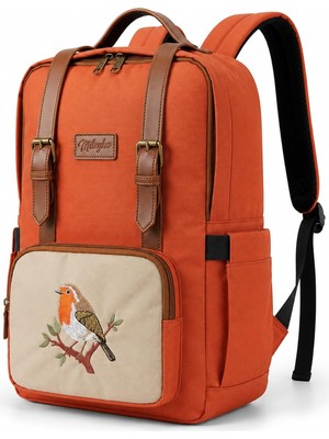 Happy Trend Nakışlı Sırt Çantası, 15L, Laptop Bölmeli, Suni Deri Detaylı, Kuş Desenli, Unisex