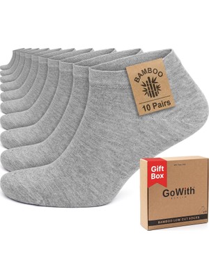 Happy Trend Gowith 10'lu Bambu Premium Dikişsiz Kutulu Nefes Alabilir Erkek Kadın Sneaker Çorap, Likralı 200 Iğne Esnek Sıkmayan Siyah Beyaz Gri Kısa Patik Çorabı 3006