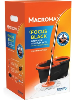 Happy Trend Macro Max Focus Black Otomatik Temizlik Seti, Pedalsız Döner Sıkmalı 360 Başlıklı Mikrofiber Paspas