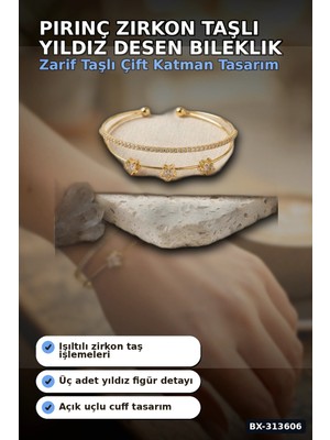 Sepetopia Pirinç Zirkon Taşlı Yıldız Desen Gold Renk Bileklik - 1 Adet Bayan Takı BX-313606