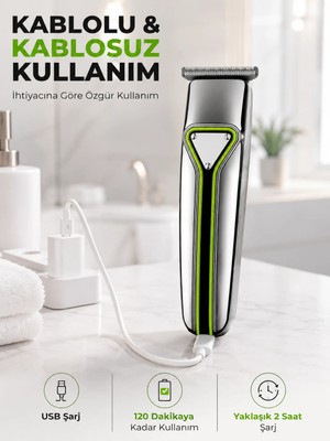 Laraheiser T Bıçaklı Saç Sakal Kesme Makinesi Şarjlı Kablosuz Ense Favori Şekillendirme Tıraş Makinesi