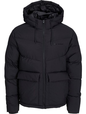 Jack & Jones Siyah Logo Baskili Kapüsonlu Puffer Mont 77724K12238849