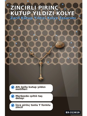 sbodurhome 45 cm Zincirli Pirinç Kutup Yıldızı Kolye - Zirkon Taşlı Kadın Bijuteri Takı BX-313619