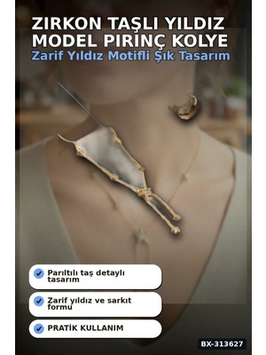 sbodurhome Zirkon Taşlı Yıldız Model Pirinç Kolye - 45 cm Zincir Uzunluğu, Kadın Için BX-313627