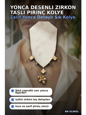 sbodurhome Yonca Desenli Zirkon Taşlı 45 cm Pirinç Bijuteri Kolye - Günlük Kullanıma Uygun BX-313631