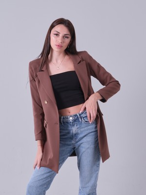 Feminist Açık Kahverengi Astarlı Düğme Kapamalı Blazer Ceket 0105123