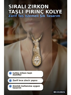 sbodurhome Sıralı Zirkon Taşlı Pirinç Gold Renk Model Kadın Kolye 45 cm Zincir Hediyelik BX-313621
