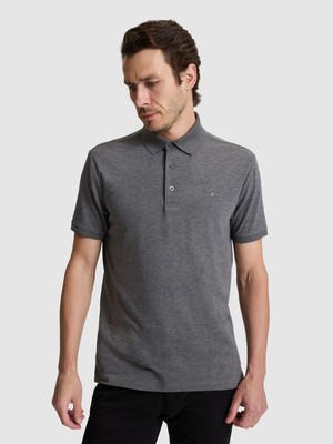 Cacharel Koyu Gri Slim Fit Pamuk Karışımlı Düğmeli Polo Yaka Basic T-shirt 50328375 VR080