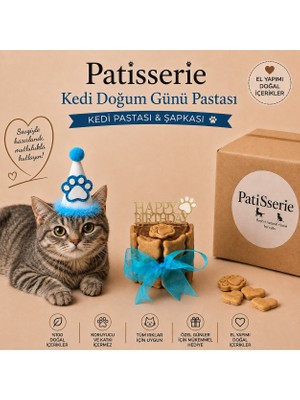 Patisserie Store Mavi Kediler İçin Doğum Günü Seti 8 cm Doğum Günü Pastası ve Şapka