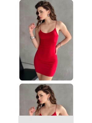 Myes Butik Ip Askılı Kırmızı Gece Elbisesi