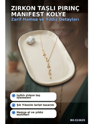 Ototechparca Zirkon Taşlı 45 cm Pirinç Gold Manifest Model Kolye - Kadın Takı Aksesuar BX-313625