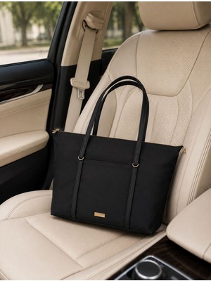 Handley Modern Premium Siyah Kadın Tote Omuz Çantası - Geniş Iç Hacimli Günlük Ölçü Uzunluk3 2 cm Eni 42 cm Genişlik 8cm