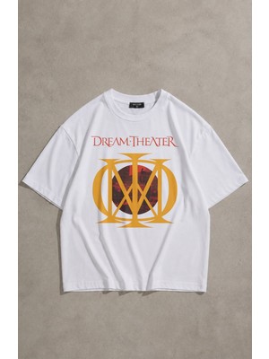 Fuddy Moda Unisex Dream Theater Baskılı Bisiklet Yaka Tişört, Oversize Rock Band Temalı Tshirt