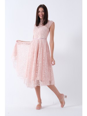 Feminist Pudra Dantelli Pullu Midi Boy Abiye 9705960