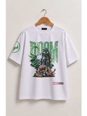 Fuddy Moda Unisex Doctor Doom Baskılı Bisiklet Yaka Tişört, Oversize Film Temalı Tshirt