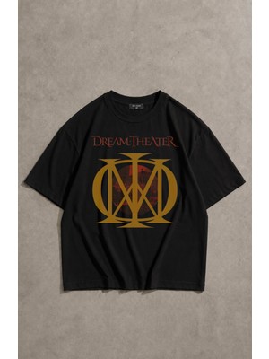 Fuddy Moda Unisex Dream Theater Baskılı Bisiklet Yaka Tişört, Oversize Rock Band Temalı Tshirt