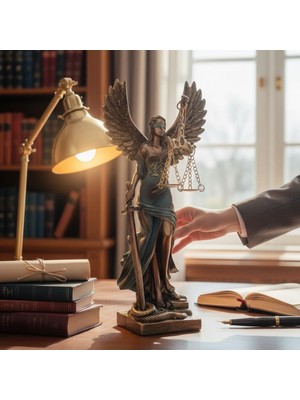 Keyfim Shop Dekoratif Kanatlı Adalet Heykeli – Terazi ve Kılıç Detaylı Dekoratif Biblo 24CM