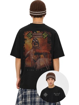 Fuddy Moda Unisex Machine Head Burn My Eyes Sırt Baskılı Tişört, Oversize Rock Band Temalı Tshirt