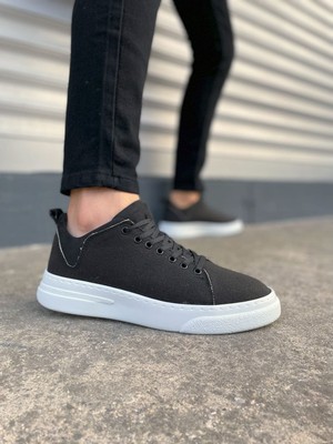 Joy Ayakkabı JY204 Flex Bağcıklı Keten Kumaş Erkek Günlük Sneaker Ayakkabı Kbt - Siyah