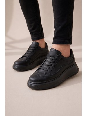 Joy Ayakkabı JY507 Dara Bağcıklı Cilt Erkek Günlük Sneaker Ayakkabı Cst Siyah
