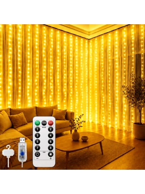 Die Grup 8 Mod Perde Ledi 300 LED 3X3M 10 Sarkıt LED Yılbaşı Oda Dekoru Kumandalı Peri Perde LED