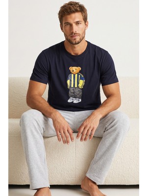Siyah İnci Baskılı Pamuklu Örme Kısa Kollu Pijama Takım 8075