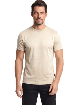 Die Grup ERKEK%100 Pamuklu Logo Detaylı Bisiklet Yaka Kısa Kollu Bej T-Shirt 50558850-286