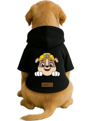 Die Grup Monopetz Baskılı Içi Polarlı Köpek ve Kedi Kıyafeti & Elbisesi - Siyah Renk Kapüşonlu Hoodie BB075 Xs
