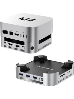 Die Grup Acasıs Mac Mini M4 Dock & Stand, Dual-Bay Nvme SSD Muhafaza Ile, Mac Mini M4 ve M4 Pro 2024 Için Alüminyum HDMI Hub, 4K60Hz Hdmı, 4 x 10G USB A, Pd 30W, Sd/tf, Destek SSD B+M M-Key