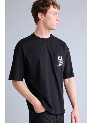 Die Grup DEFACTO%100 Pamuk Boxy Fit Slogan Baskılı Kısa Kollu Tişört H6302AX26SM