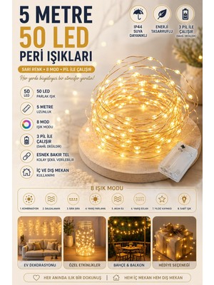 Die Grup 5 Metre Gün Işığı Peri LED Tel 3 Pilli Fonksiyonlu Süsleme Ince Telli Aydınlatmalı Şerit LED Yılbaşı Işık Yılbaşı Süsü