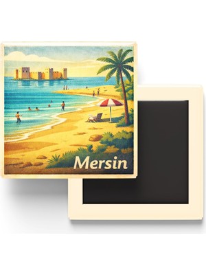 Die Grup Mersin - Kızkalesi Plajı - Baskılı Buzdolap Magneti Kare - 9x9 cm