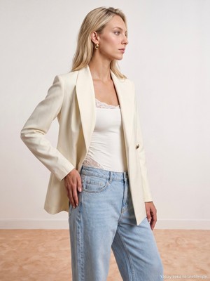 Dilvin 60814 Gold Düğmeli Blazer-Ekru