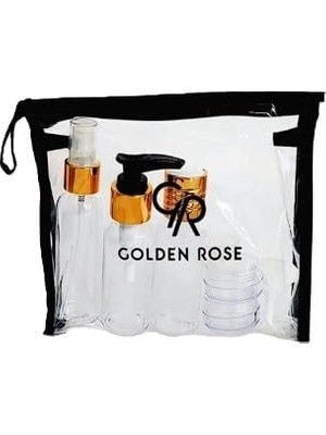 Die Grup Golden Rose Seyahat Seti, Şeffaf Detaylı, 4 Parçalı Set, Kozmetik Organizatör, Seyahat Boy