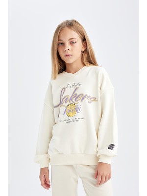 Die Grup Defacto Nba Los Angeles Lakers Oversize Geniş Kalıp Bisiklet Yaka Sweatshirt Kız Çocuk C9506A824AU