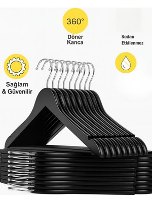 Die Grup 15' Li Ahşap Görünümlü Plastik Askı Seti – Dayanıklı Pantolon, Gömlek ve Elbise Askısı – Ince Tasarım Dolap Düzenleyici Kıyafet Askısı (Siyah)