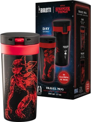 Die Grup Bialetti Stranger Things Termos Seyahat Kupası - Karanlıkta Parlayan - Sıcaklık Koruma Özelliği - Bulaşık Makinesinde Yıkanamaz - 380 ml