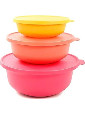 Die Grup Tupperware Aloha 3 Lü Set (2l Açık Pembe + 1l Somon + 450ML Sarı Kase)
