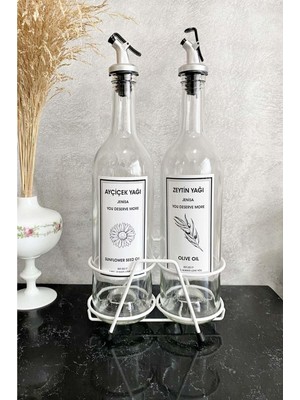 Die Grup Jenisa Beyaz Standlı Akıtıcılı Şeffaf 750 ml Beyaz Etiketli Yağlık Yağdanlık